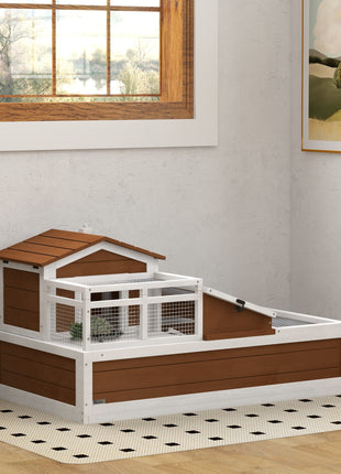 3-Room Tortoise Habitat House w/ Balcony & 2 Stories, 44" x 25.5" x 25", Coffee