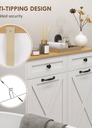 Tilt Out Laundry Hamper Cabinet, Bathroom Storage Cabinet with 2 Removable Baskets and 2 Drawers, White