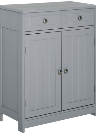 Freestanding Bathroom Floor Cabinet, Wooden Bathroom Cabinet with 2 Doors, 2 Drawers and Adjustable Shelf, Gray
