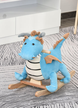 Kids Plush Ride-On Rocking Horse Toy Dinosaur Ride Rocking Chair with Realistic Sounds for18-36 Months, Blue