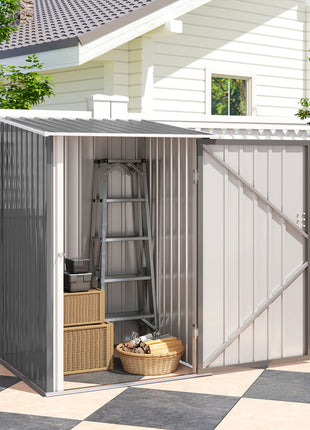 Outdoor 3.3' x 3.4' Lean-to Garden Storage Shed, Galvanized Steel Tool House with Lockable Door for Patio, Gray