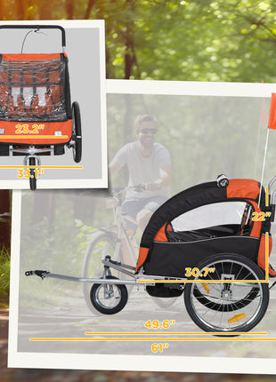 2-Seat Elite 360 Swivel Bike Trailer for Kids Bicycle Cargo Trailer with Water-Resistant Windows, Black and Orange
