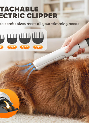 5 in 1 Dog Grooming Vacuum & Dryer w/ Clipper, 50dB Low Noise, Adjustable Speed & Temp, 1.8L Canister