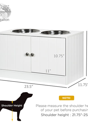 Large Elevated Dog Bowls with Storage Cabinet Containing Large 44L Capacity, Raised Dog Bowl Stand Pet Food Bowl Pet Feeding Station, White