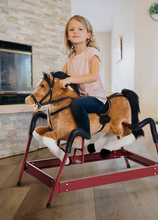 Durable Kids Plush Spring Rocking Horse, Ride On Rocking Horse with Realistic Sounds, Brown