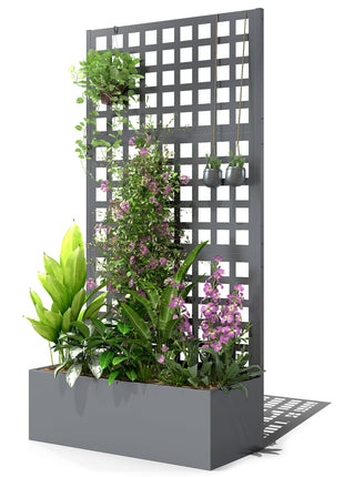 Galvanized Raised Garden Bed Planter Box with Trellis for Climbing Plants, Vegetable, Vines, 35" x 16" x 70", Gray