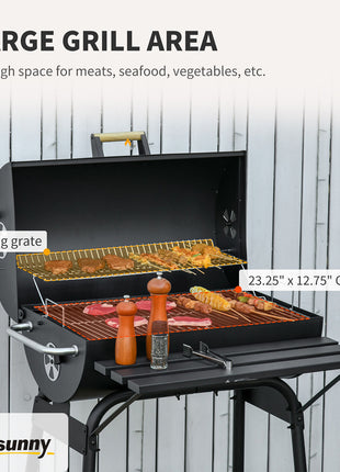 30" Portable Charcoal Barbecue Grill with Wheels Outdoor Barbecue with Adjustable Charcoal Rack, Storage Shelf, for Garden Camping Picnic