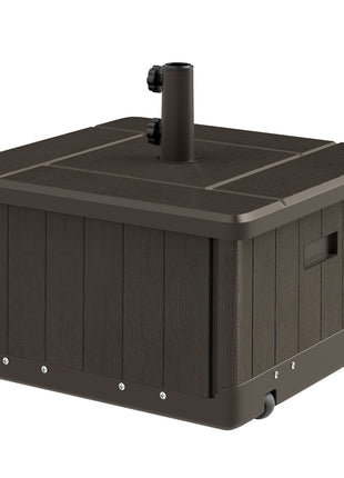 3-in-1 Outdoor Umbrella Base with Wheels and Handles, End Table, Flower Box Planter with Hole, 175 lbs. Capacity, Brown