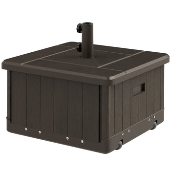 3-in-1 Outdoor Umbrella Base with Wheels and Handles, End Table, Flower Box Planter with Hole, 175 lbs. Capacity, Brown