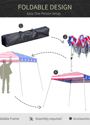 Slant Leg Pop Up Canopy Tent with American Flag Roof and Carry Bag, Beach Canopy Instant Sun Shelter, Height Adjustable, (10'x10' Base / 8'x8' Top)
