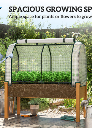 Raised Garden Bed with PE Greenhouse Cover Outdoor Planter Box for Herbs and Vegetables, 48 x 22 x 46 inch, Sand