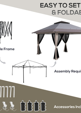 13' x 13' Pop Up Gazebo Instant Canopy Tent Shelter with 2-Tier Roof, Carry Bag, Wight Bags for Outdoor, Garden, Gray