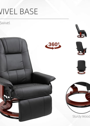 Faux  Leather lounge chair with footrest and armrest, Manual Swivel Recliner for living room, Black