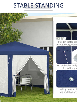 13' x 11' Outdoor Party Tent, Hexagon Sun Shade Shelter Canopy w/ Protective Mesh Screen Sidewalls, Ropes & Stakes, Blue