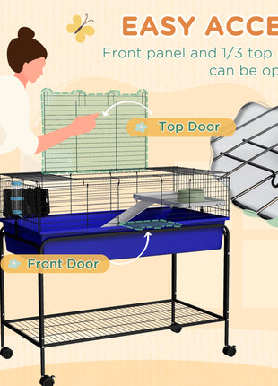 Two-Story Small Animal Cage Removable from Stand, Pet Habitat with Shelf & Wheels, 39" x 20.5" x 36.5", Blue