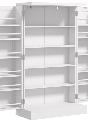 Freestanding Kitchen Pantry, Kitchen Storage Cabinet with 5-Tier Shelf, 12 Spice Racks, Adjustable Shelves, White