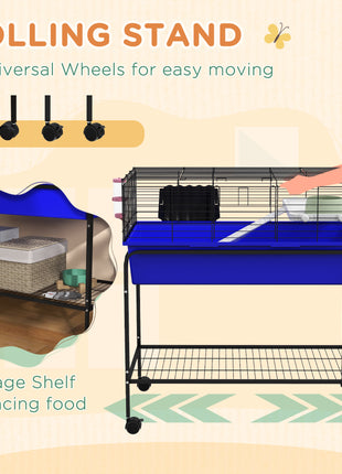 Two-Story Small Animal Cage Removable from Stand, Pet Habitat with Shelf & Wheels, 33" x 18.5" x 35", Blue