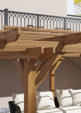 12' x 16' Outdoor Pergola Grape Trellis, Wood Gazebo for Climbing Plants at Garden, Patio, Backyard, Deck, Brown
