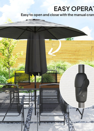 8 Piece Outdoor Dining Set, Patio Furniture Set with Umbrella, 6 Folding Chairs, Rectangle Table and Mesh Seat, Black