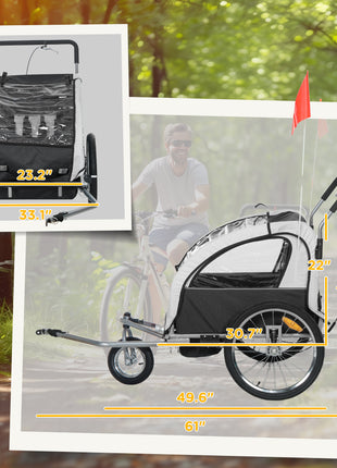 2-Seat Elite 360 Swivel Bike Trailer for Kids Bicycle Cargo Trailer with Water-Resistant Windows, Black and White