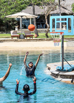 Poolside Basketball Hoop Stand, 36.5"-48.5" Height Adjustable Portable Hoop System w/ Clear Backboard & Fillable Base for Whole Family, Blue, Black, Red