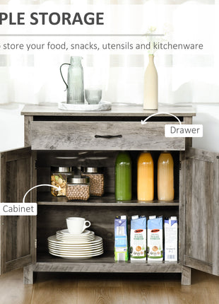 Farmhouse Sideboard Buffet Cabinet, Barn Door Coffee Bar Cabinet with Drawer and Adjustable Shelf for Kitchen, Living Room, Entryway, Gray