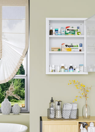 16" x 21" Lockable Medicine Cabinet, 3 Tier Steel Medical Wall Box with 2 Keys and Shelves for Bathroom, White