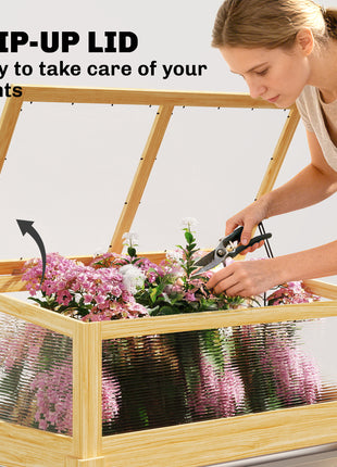 Raised Garden Bed with Mini Greenhouse, Elevated Planter Box with Legs and Bed Liner for Flowers, Vegetables