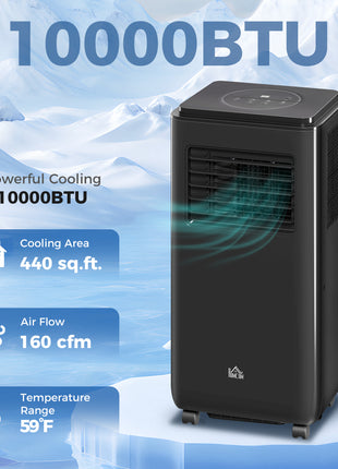10,000 BTU Moible Air Conditioner 440 Sq. Ft., Dehumidifier Fan Auto Sleep with 24H Timer On/Off, Window Kit, Black