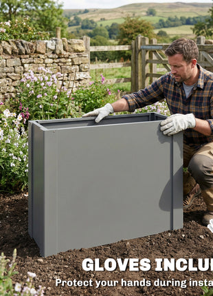 Raised Garden Bed Galvanized Planter Box Outdoor with Gloves for Gardening Vegetables, Flower, Herb, 2.6 x 1 x 2 ft, Gray