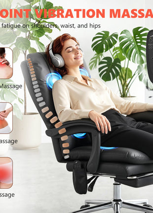 Massage Office Chair with 6-Point Vibration, Pet-Friendly Faux Leather Ergonomic Executive Desk Chair, Black