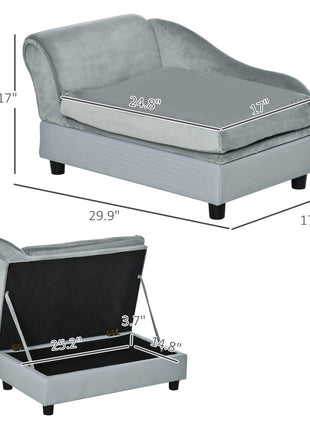 Luxury Fancy Dog Couch with Hidden Storage, Small Dog Sofa Bed with 2" Soft Foam, Modern Pet Furniture for Puppies & Little Breeds, Pale Gray