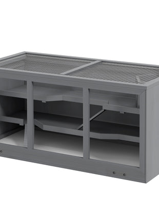 Extra Large Wooden Hamster Cage with Opening Roof, Hut, Ramps, Gray
