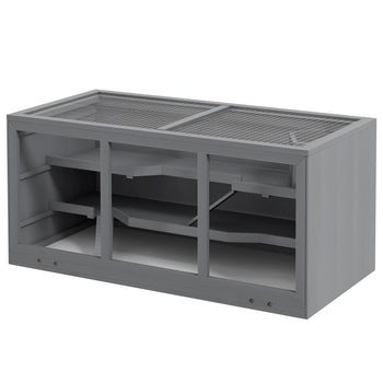 Extra Large Wooden Hamster Cage with Opening Roof, Hut, Ramps, Gray