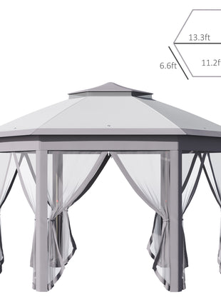 11' x 13' Pop Up Gazebo Canopy Tent with Zippered Mesh Sidewalls and Carrying Bag, Event Tent Shelter for Patio Garden Backyard, Gray