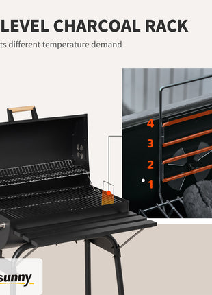 30" Portable Charcoal Barbecue Grill with Wheels Outdoor Barbecue with Adjustable Charcoal Rack, Storage Shelf, for Garden Camping Picnic