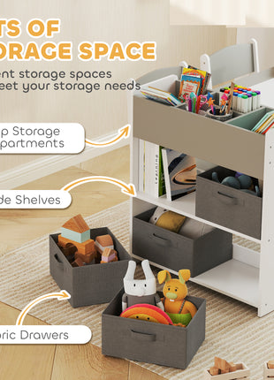 Kids Desk and Chair Set with Paper Roll, Kids Activity Craft Table with Storage Shelves and Drawers, Gray