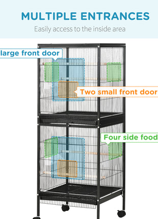 55" 2 In 1 Bird Cage Aviary Parakeet House for finches, budgies with Wheels, Black