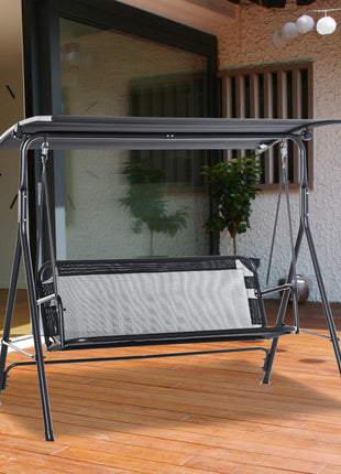 2-Seater Patio Swing Chair, Outdoor Adjustable Canopy Porch Swing with Armrests, Texeline Fabric and Steel Frame, Black