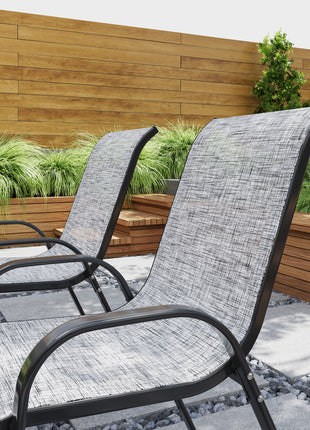 Set of 4 Outdoor Dining Chairs, Stackable Patio Chairs with High Back, Breathable Mesh Seat for Garden Lawn, Mixed Gray