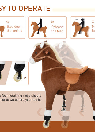 Kids Ride-on Walking Horse with Easy Rolling Wheels, Soft Huggable Body, & a Large Size for Kids 5-16 Years