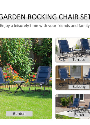 3 Piece Outdoor Folding Rocking Chair and Table Set - Blue and Gray
