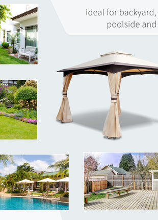 10' x 12' Outdoor Gazebo with Netting, Patio Gazebo Canopy with 2-Tier Soft Top Roof and Steel Frame for Lawn, Garden, Backyard and Deck
