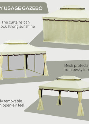 10' x 13' Patio Gazebo, Aluminum Frame Double Roof Outdoor Gazebo Canopy Shelter with Netting & Curtains, Cream White
