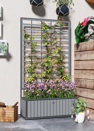 Wooden Raised Garden Bed with Trellis, Removable Pots, for Backyard, Patio, Balcony, 29" x 11" x 52", Gray