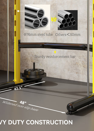 Squat Rack with Pull Up Bar and Barbell Bar Adjustable Bench Press Multi-Function Weight Lifting Half Rack, Yellow