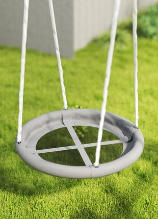 5 in 1 Kids Swing Set for Backyard with Heavy-Duty A-Frame Stand, Saucer Swing, Slide, Seesaw, Glider, Swing Seat, Gray