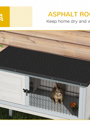 Elevated Rabbit Hutch, Wooden Bunny Cage with Hinged Asphalt Roof and Removable Tray, for Indoor/Outdoor, Gray