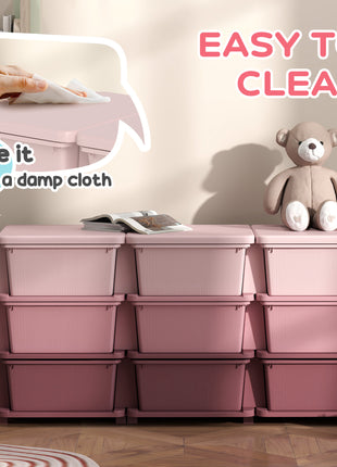 29.5" 3 Tier Kids Storage Unit Dresser Tower w/ 9 Drawers, Pink