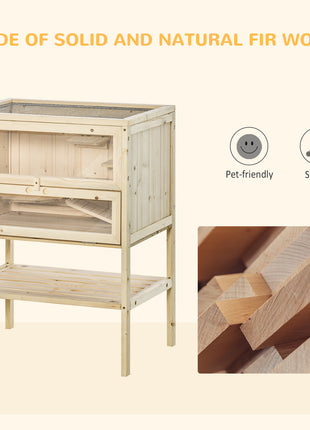 3-Tier Wooden Hamster Cage Mice and Rat Cage Small Animals Hutch with Openable Top, Front Door, Shelf, Natural Wood